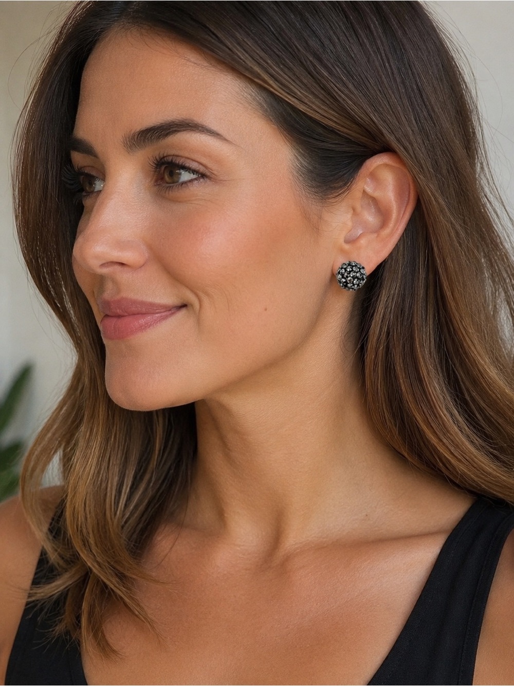 Black And Silver Fashion Chunky Crystal Cluster Stud Earrings - Women Jewelry